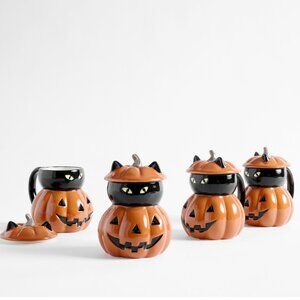 Pottery Barn Peek-a-Boo Cat Halloween Mug Set of 4